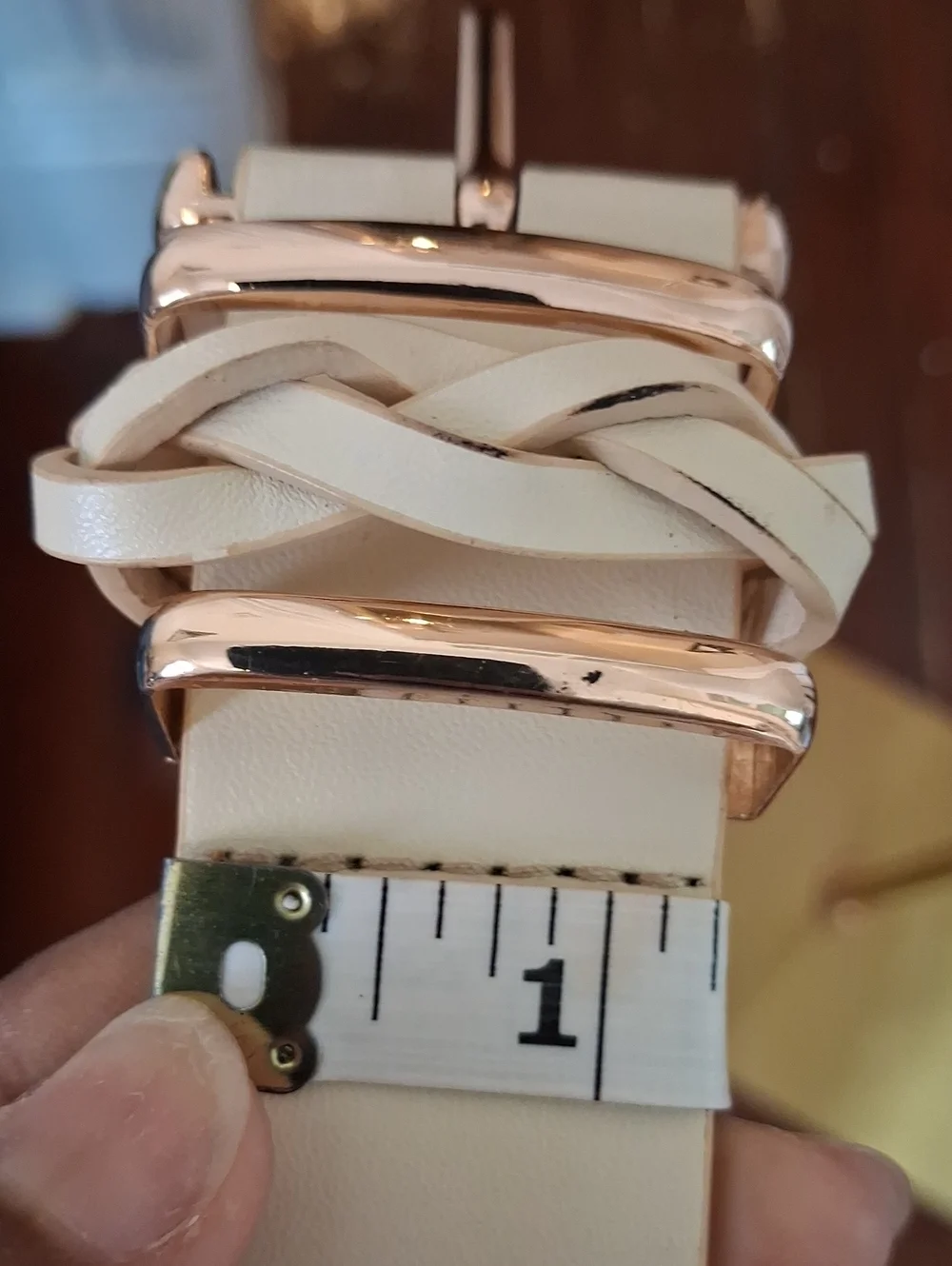 Linea Pelle Ivory Women's Waist Belt with Gold-Tone Braided Buckle Size Medium